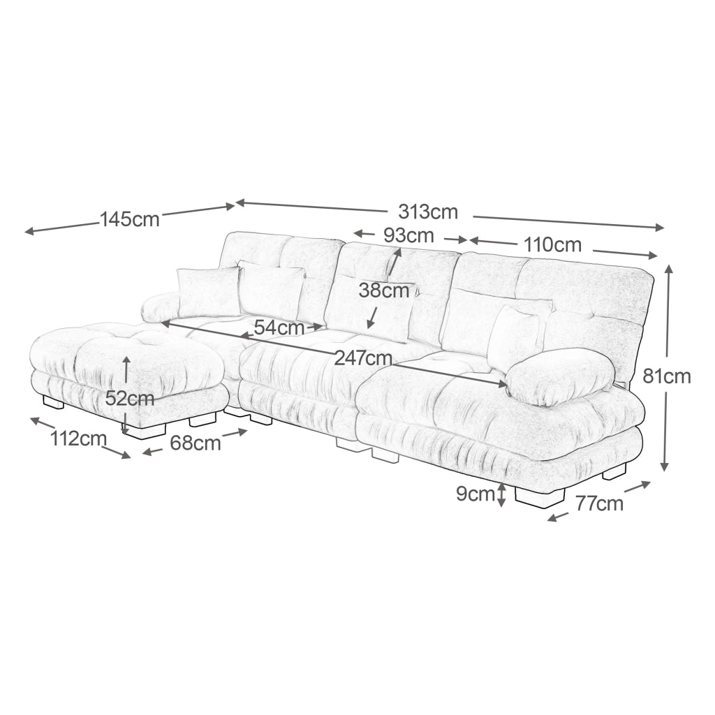 Divano angolare modulare in chenille con pouf seduta profonda schienale ergonomico e cuscini per soggiorno marrone