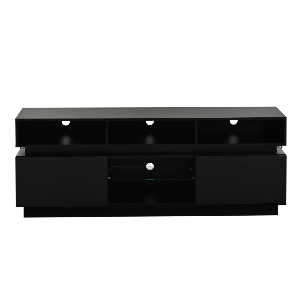 Mobile TV LED con Ripiani in Vetro ¨C MINIMAL ¨C Nero, 160x35x60 cm