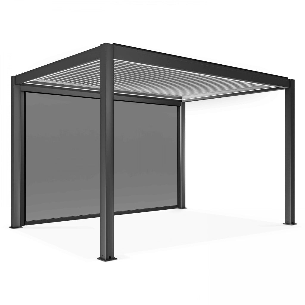 Pergola bioclimatica autoportante e illuminata 3x4m e 1 tenda