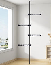 Droogrek 4 laconi, adattabile dal pavimento al soffitto, maniglia di tendaggio, organizzatore di stoccaggio per l'appeso di abiti, sciarpe, cappelli e borse