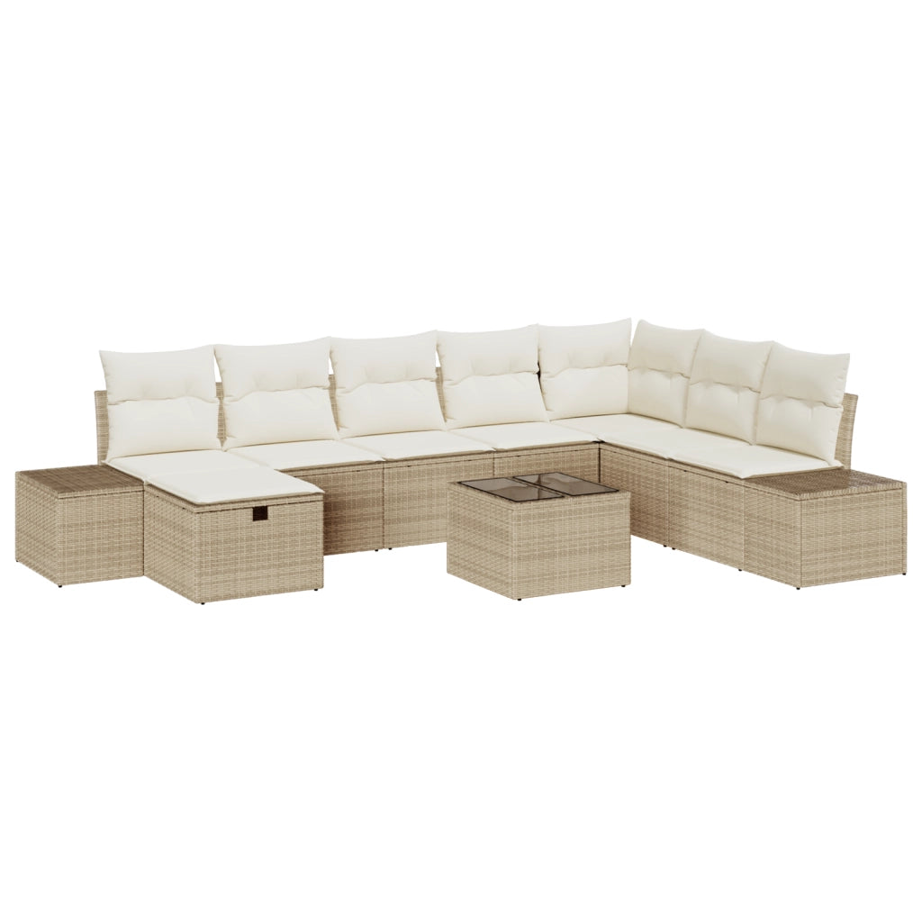 Set divani da giardino 9 pezzi con cuscini beige in polyrattan