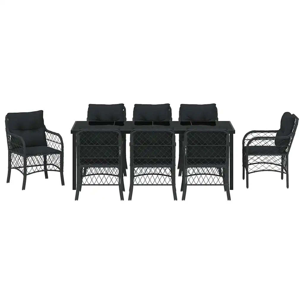 Set da Pranzo per Giardino con cuscino 9 pcs Nero polyrattan 3380210