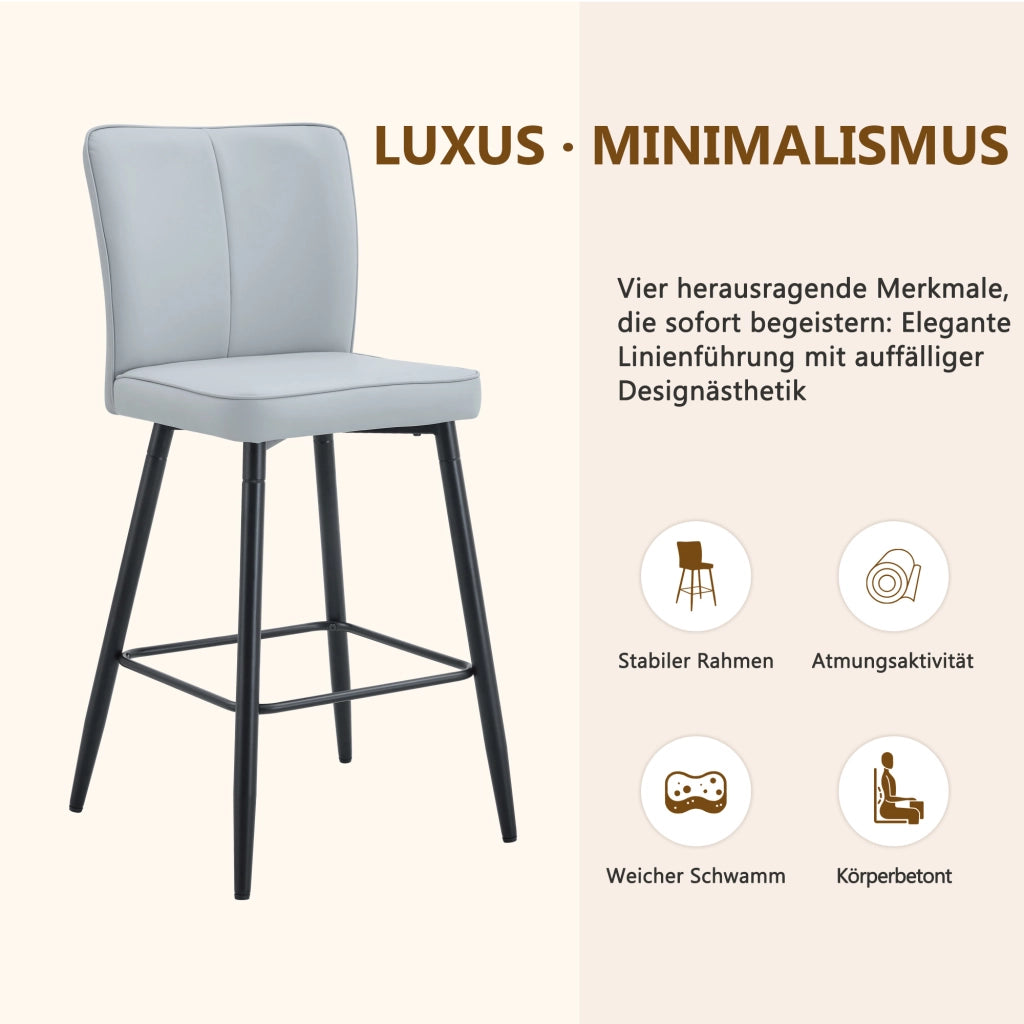 Sgabello da bar con schienale ergonomico in pu e metallo con poggiapiedi nero grigio chiaro 101 cm