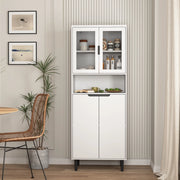 Libreria Alta con Ante in Vetro Temperato e Ripiani Regolabili ¨C Xylo ¨C MDF Laccato Bianco