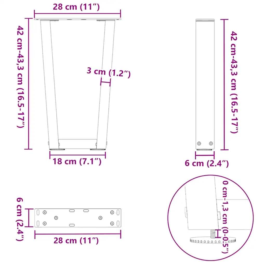 vidaXL Gambe per Tavolino da Caffè a Forma di V 2 pz Bianche 28x(42-43,3) cm Acciaio