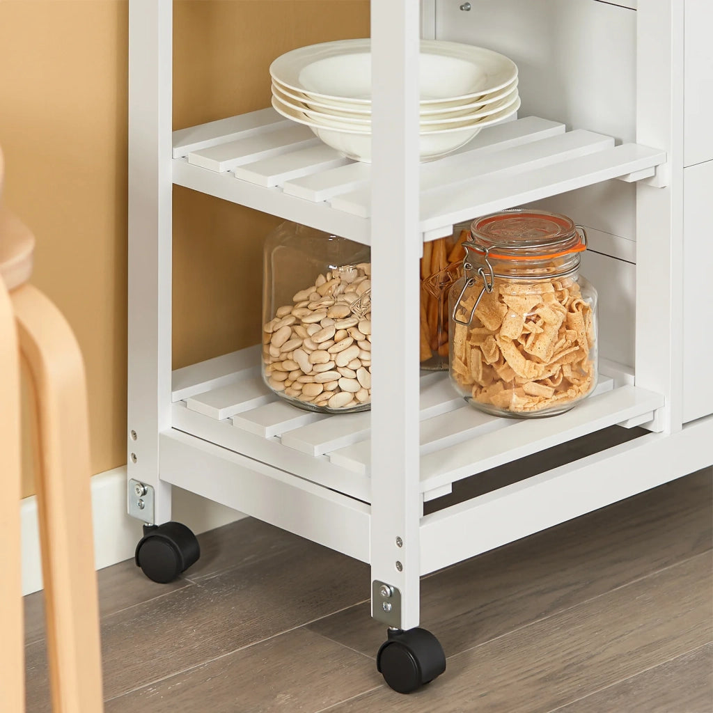 Carrello Cucina Credenza da Cucina o Bagno con 3 cassetti e 1 Cestino L68*P38*A85 cm colore bianco FKW79-W