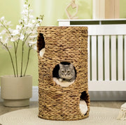 Torre per gatti ULEVR ?40x73 cm con 3 cucce, cuscini removibili e piattaforma superiore, giacinto d¡¯acqua marrone