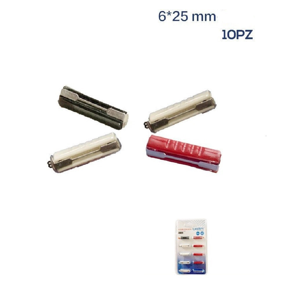 Trade Shop - Kit 10 Pz Fusibili Bilama Auto Moto Scooter 6x25mm 5a/8a/16a/20a/25a/30a Xc-1316 -