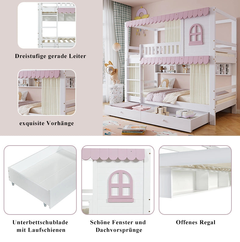 Letto a castello per bambini 90x200 cm bianco e rosa