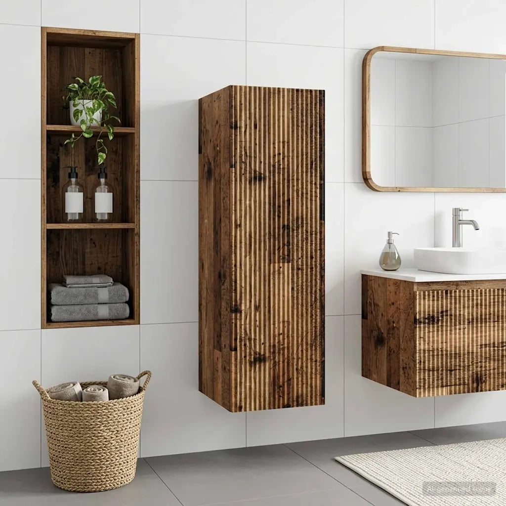 Mobiletto da Bagno a Muro Legno antico 33 x 34,5 x 100 cm 890530