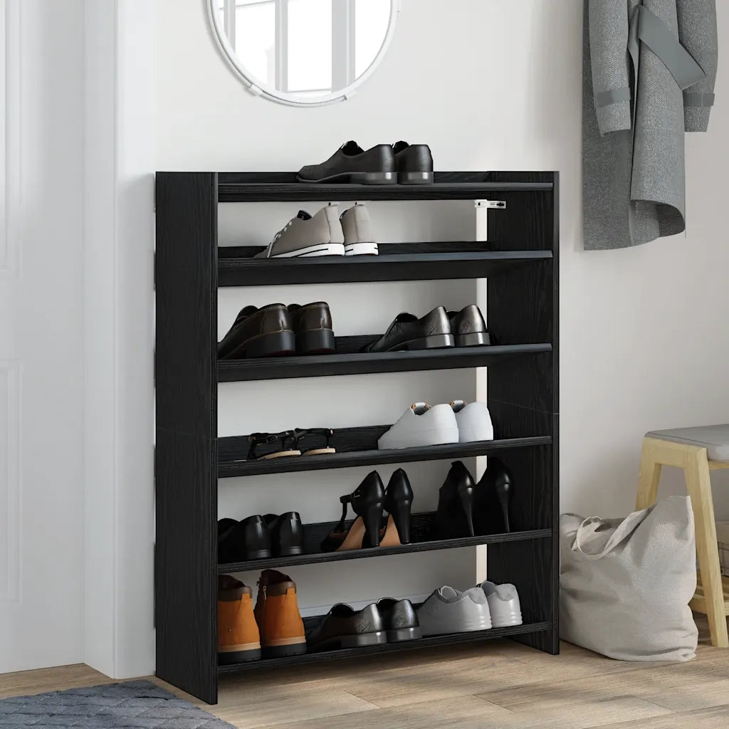 Scarpiera-Scaffale per scarpe Nera 80x25x100 cm in Legno Multistrato