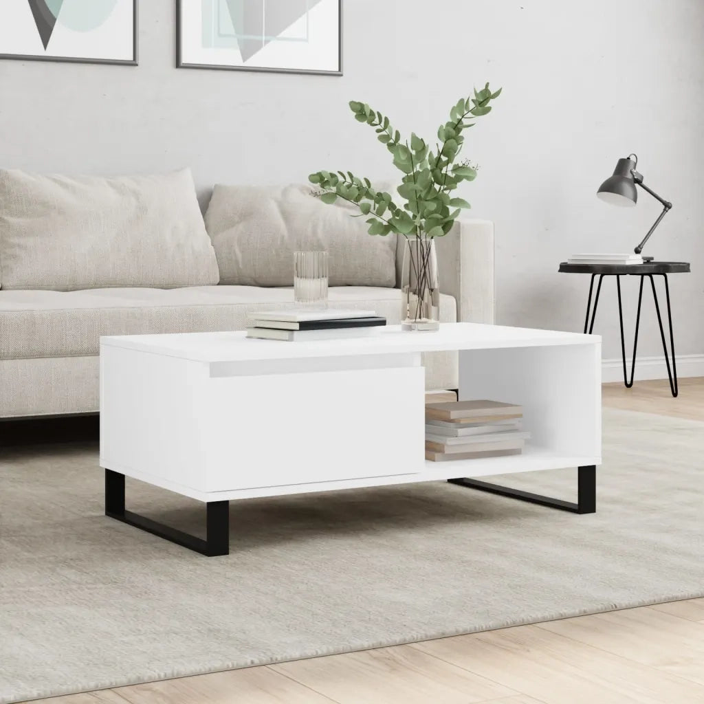 Tavolino da salotto | Tavolino da caff¨¨ | Tavolino da Soggiorno Bianco 90x50x36,5 cm in Legno Multistrato