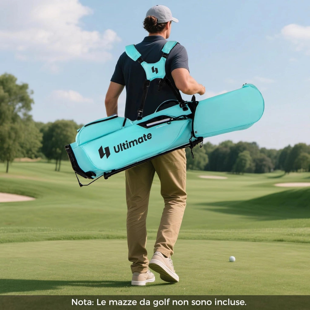 Borsa da Golf con Divisori Superiori a 8 Vie & 5 Tasche con Cerniera, Tracolla Regolabile a Doppia Spalla, Cappuccio Antipioggia e Portombrelli, Sacca da Golf per Donna e Uomo