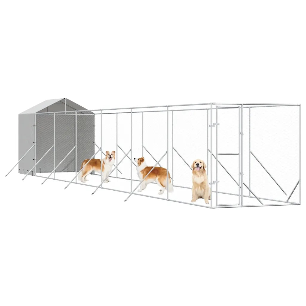 Cuccia Cani da Esterno Tetto Argento 2x14x2,5 m Acciaio Zincato 3190477