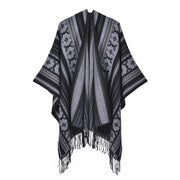 Sciarpa da donna retr¨° con spacco e nappe, nuova sciarpa in cashmere lavorata a maglia