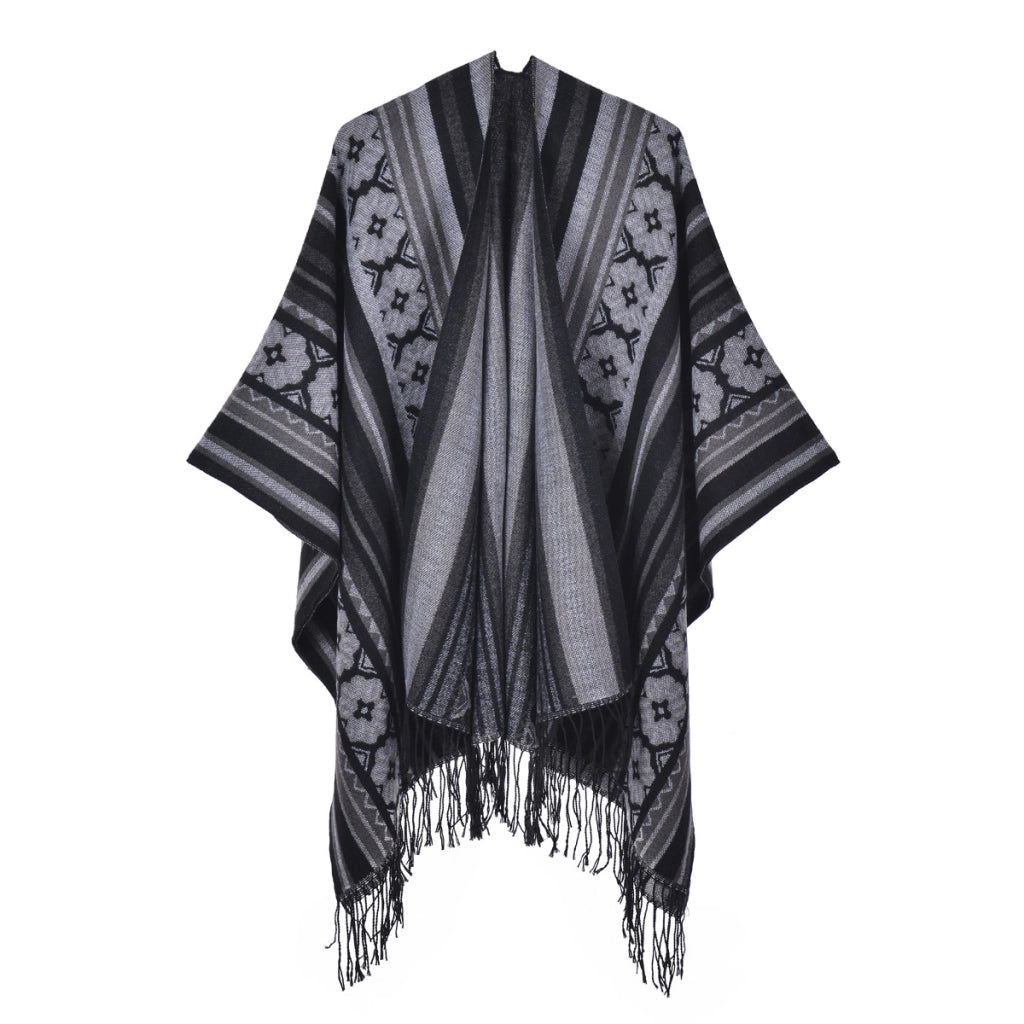 Sciarpa da donna retr¨° con spacco e nappe, nuova sciarpa in cashmere lavorata a maglia