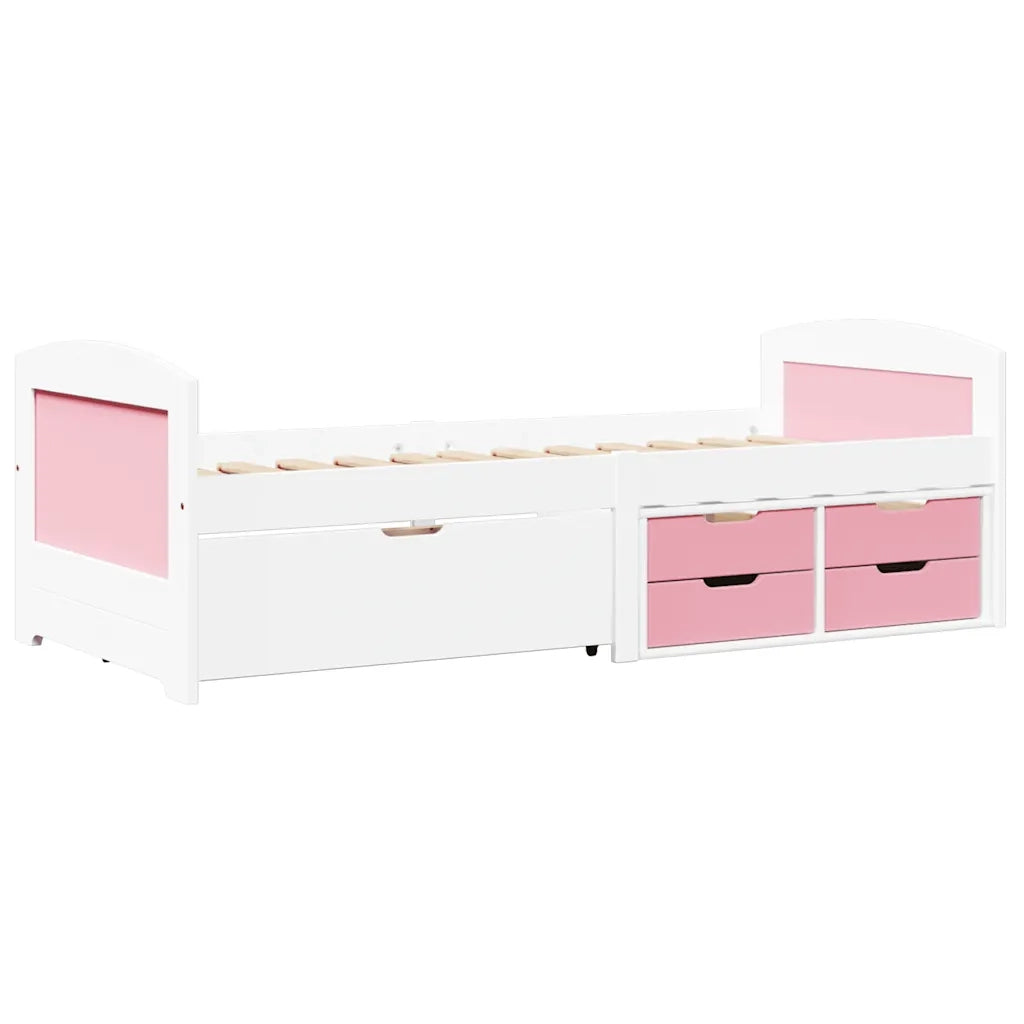 Letto singolo | Letto per adulti | Dormeuse 5 Cassetti senza Materasso Bianco&Rosa 90x200 cm IRUN