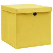 Scatole Portaoggetti con Coperchi 4pz Gialle 32x32x32cm Tessuto 288366
