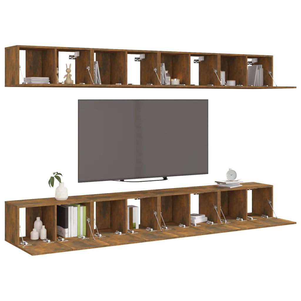 Mobili TV 8 pz | Armadietto TV | Mobile Porta TV Rovere Fumo 60x30x30 cm in Legno Ingegnerizzato