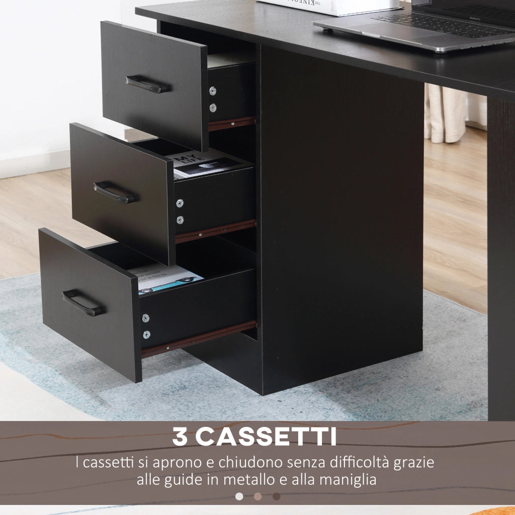 Scrivania Moderna in Legno con 3 Cassetti e 3 Ripiani ¨C Zephmum ¨C Nero 120x49x72cm