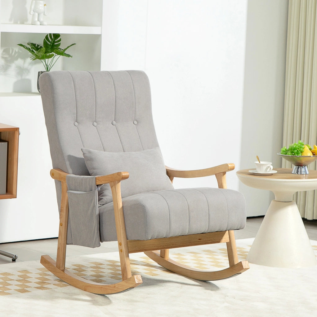 Poltrona a dondolo 65x90x98 cm con cuscino lombare; tasche laterali; poliestere grigio