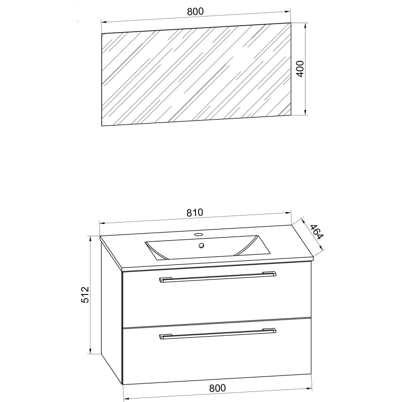 Completo di Ezooza Mobile Sospeso con 2 cassetti Extra Large con lavabo in ceramica di alta qualità e specchio, Rovere miele ,