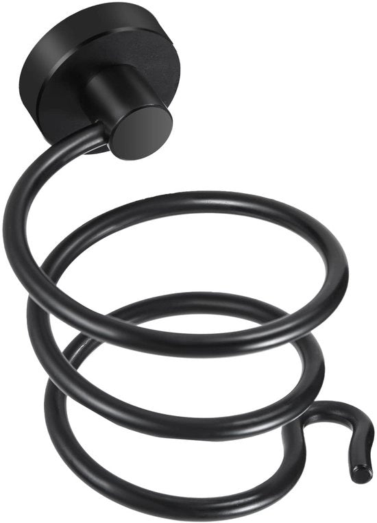 Supporto per capelli da parete - Stand per asciugacapelli - Materiale: alluminio - Colore: nero - Soluzione pratica - Adatto per la stanza da bagno - Modello compatto