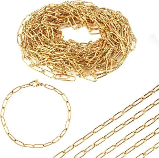 Catena di Clip in Acciaio Inossidabile 3,6 m per Artigianato - Catena a Anelli di Clip in Oro - Catena a Spirale di Clip per Gioielli Collane - Collare di Gioielleria