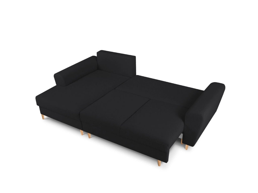 Cosmopolitan Design - Divano convertibile angolare sinistro con contenitore "Kyoto" 4 posti in bouclé nero 