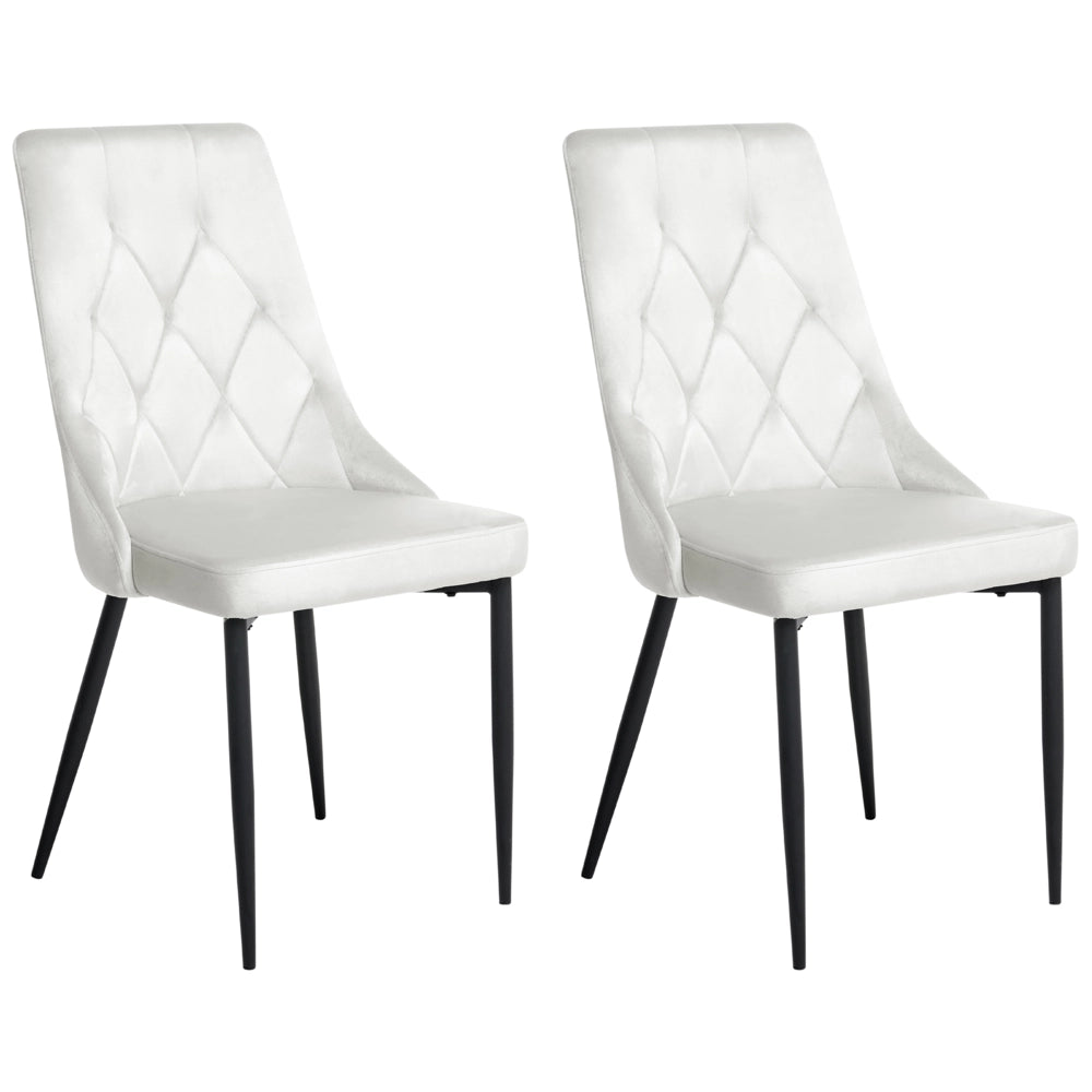 Set di 2 sedie da pranzo in velluto bianco sporco  con gambe nere in ferro Sedie imbottite moderne