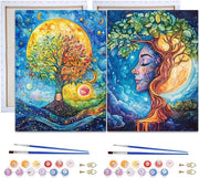 Set di Schilderij a Tema per Adulti e Bambini - Set di 2 Schede per Schilder con Olio su Tela 20x30cm con Cornice, Pennello e Acquaragia.
