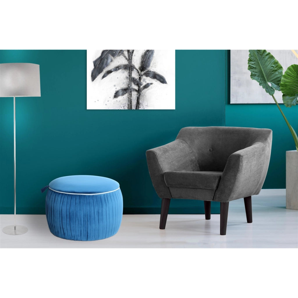 Pouf contenitore rotondo Adoree in velluto blu