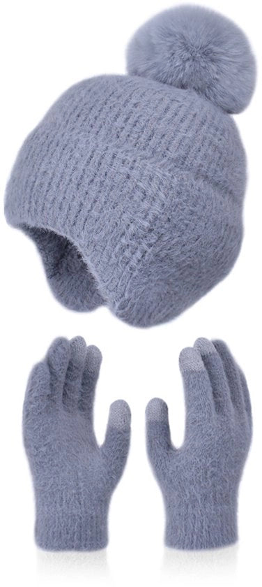 Set caldo invernale a due pezzi ~ Cappucci e guanti in piuma per donne, cappello e guanti - Abbigliamento classico e moda per il lavoro e l'esterno