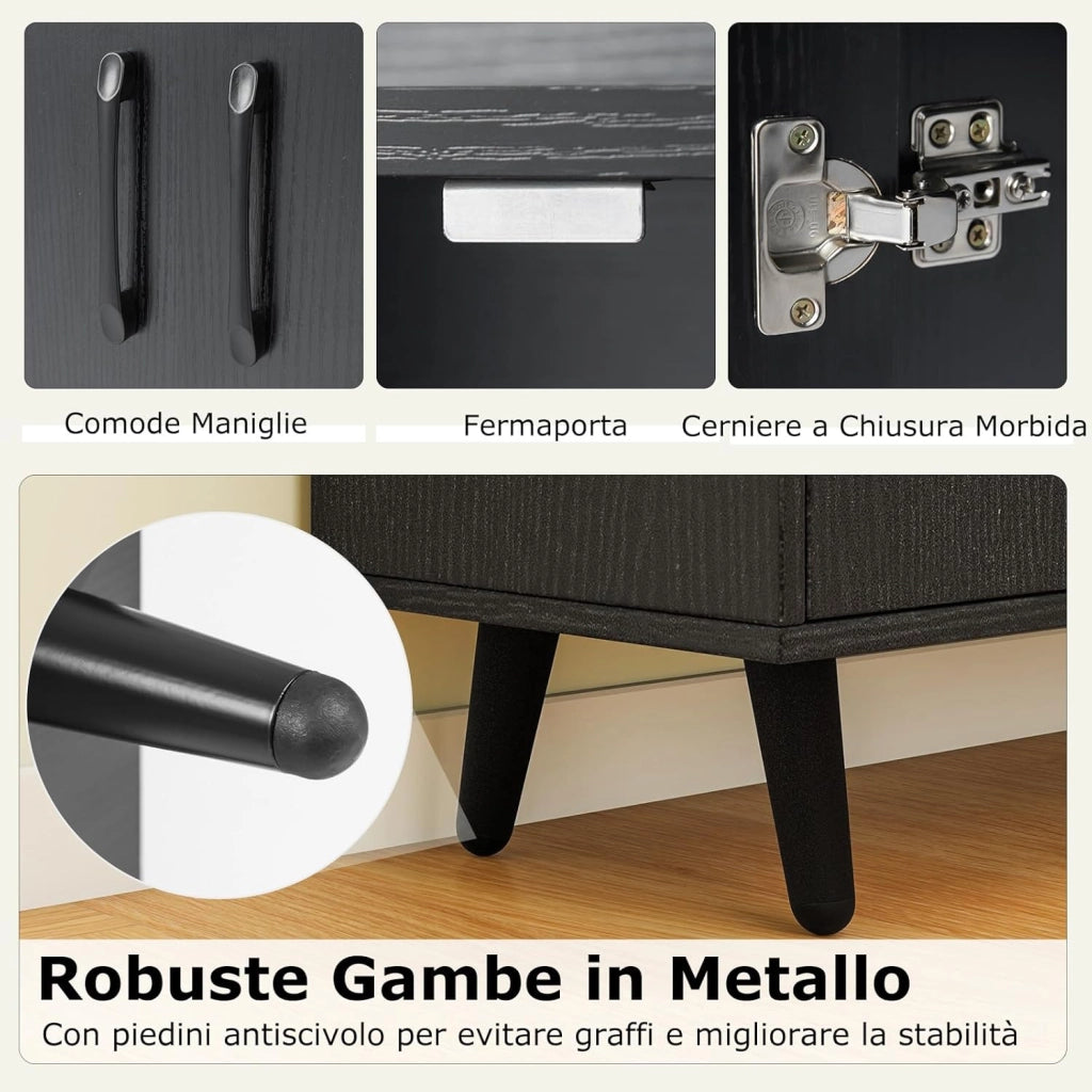 Libreria Scaffale con 5 Ripiani a Cubo Aperti e 2 Ante, Scaffale Espositivo in Legno Salvaspazio, Mobile per Camera da Letto, Soggiorno, Salotto, Ufficio e Studio, 80 x 23,5 x 119 cm (Nero)