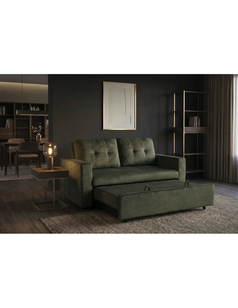 Divano PRESTO convertibile 2 posti in velluto - Verde scuro - 142 x 82 x 86 cm