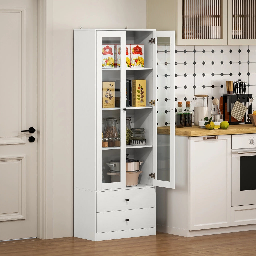 Armadio con ante a vetri, ripiani regolabili e 2 cassetti ¨C Minimal ¨C 59x30x164 cm, bianco