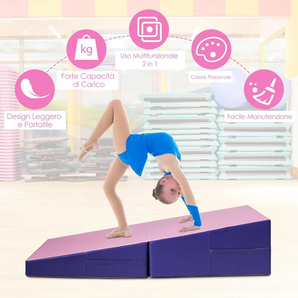 Materassino Ginnastica Inclinato, Tappetino Inclinato a Forma di Cuneo con Maniglia, Tappetino Ginnastica Pieghevole per Allenamenti a Casa Aerobica Fitness Palestra