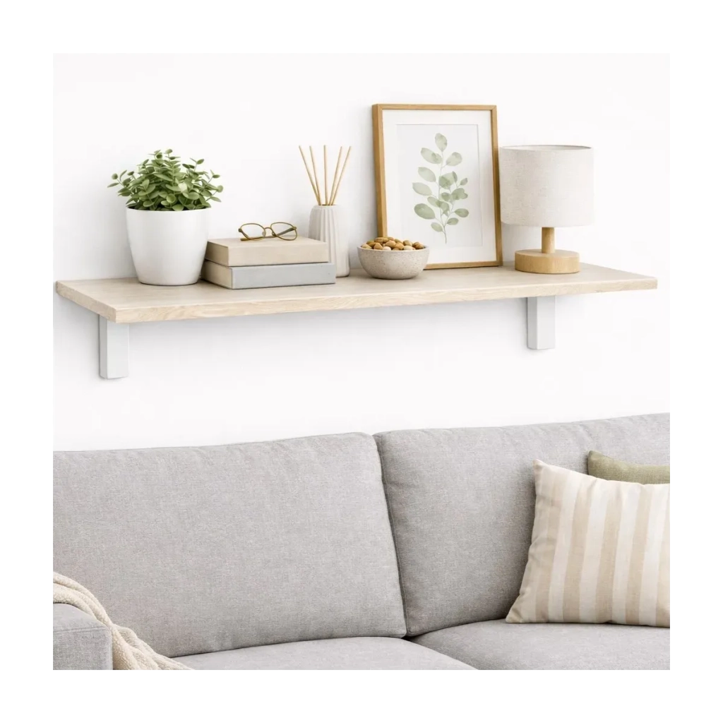 Mensola da Muro da appoggio in Legno nobilitato spessore 1,8 cm in colore Larice Bianco 90x50 cm