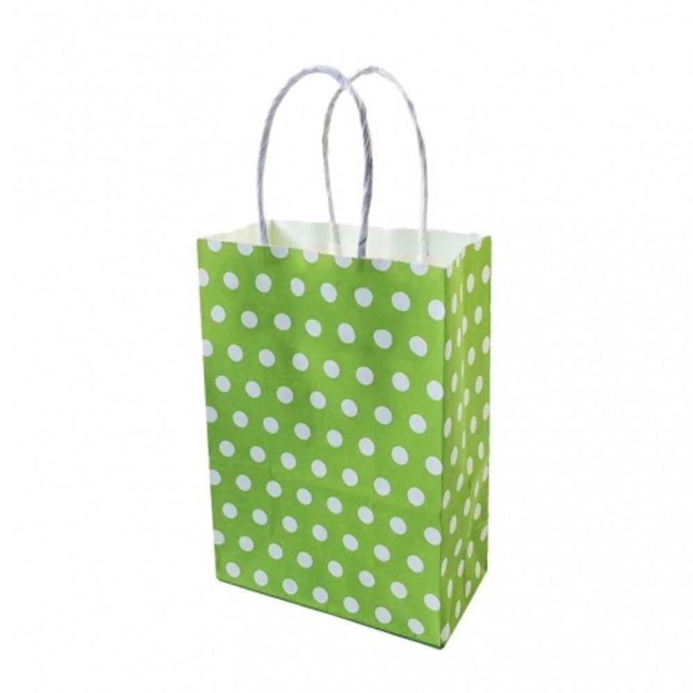 Trade Shop - 6 Buste Da Regalo Shoppers In Carta Con Manici Verde Pois 21x14.5x8 Cm Sacchetti -