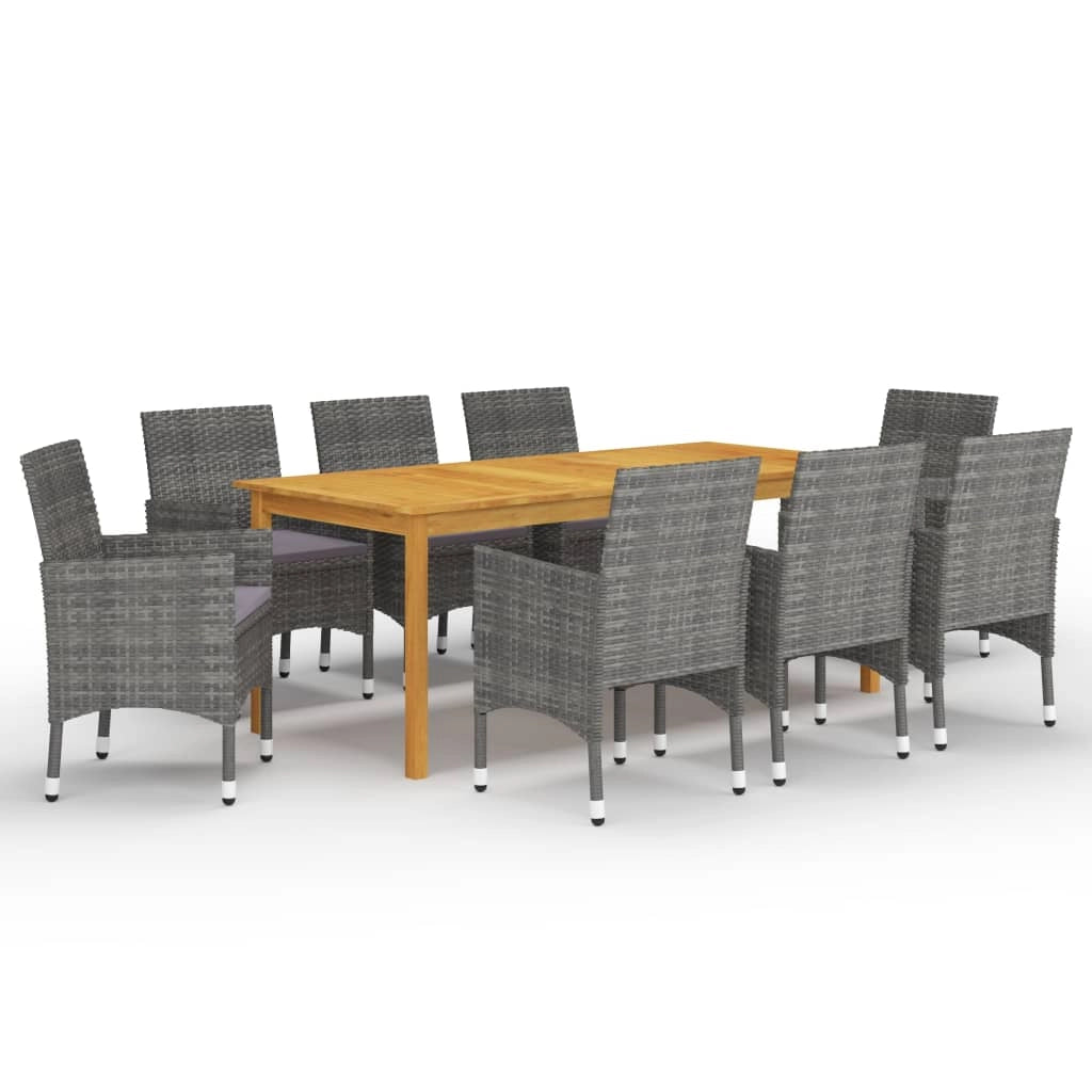 Set da pranzo da giardino per esterni da 9 pezzi mobili grigi 02_0014092