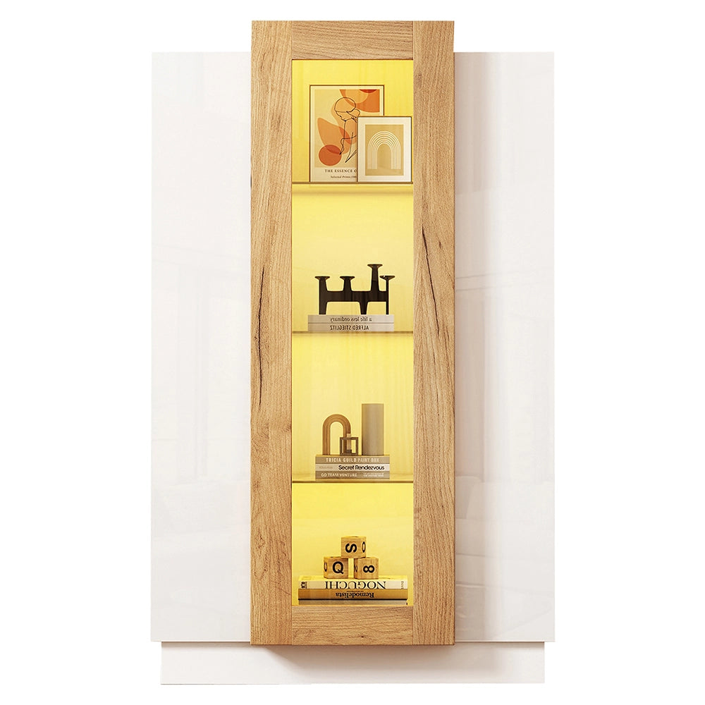 Armoire de salon con vetrina LED - Xylo - 74x40x120 cm - Porte trasparenti, scaffali in vetro, cassetto