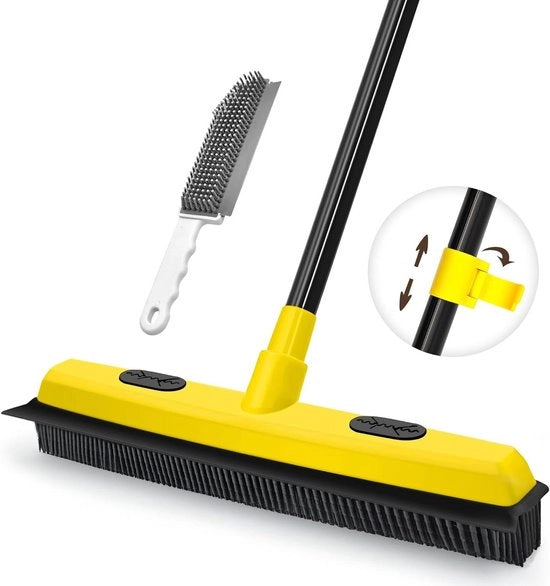 Borsetto in gomma con rasoio per eliminazione di pelo di animali - manico di 138 cm - strumento portatile per spazzolare pavimenti e tappeti