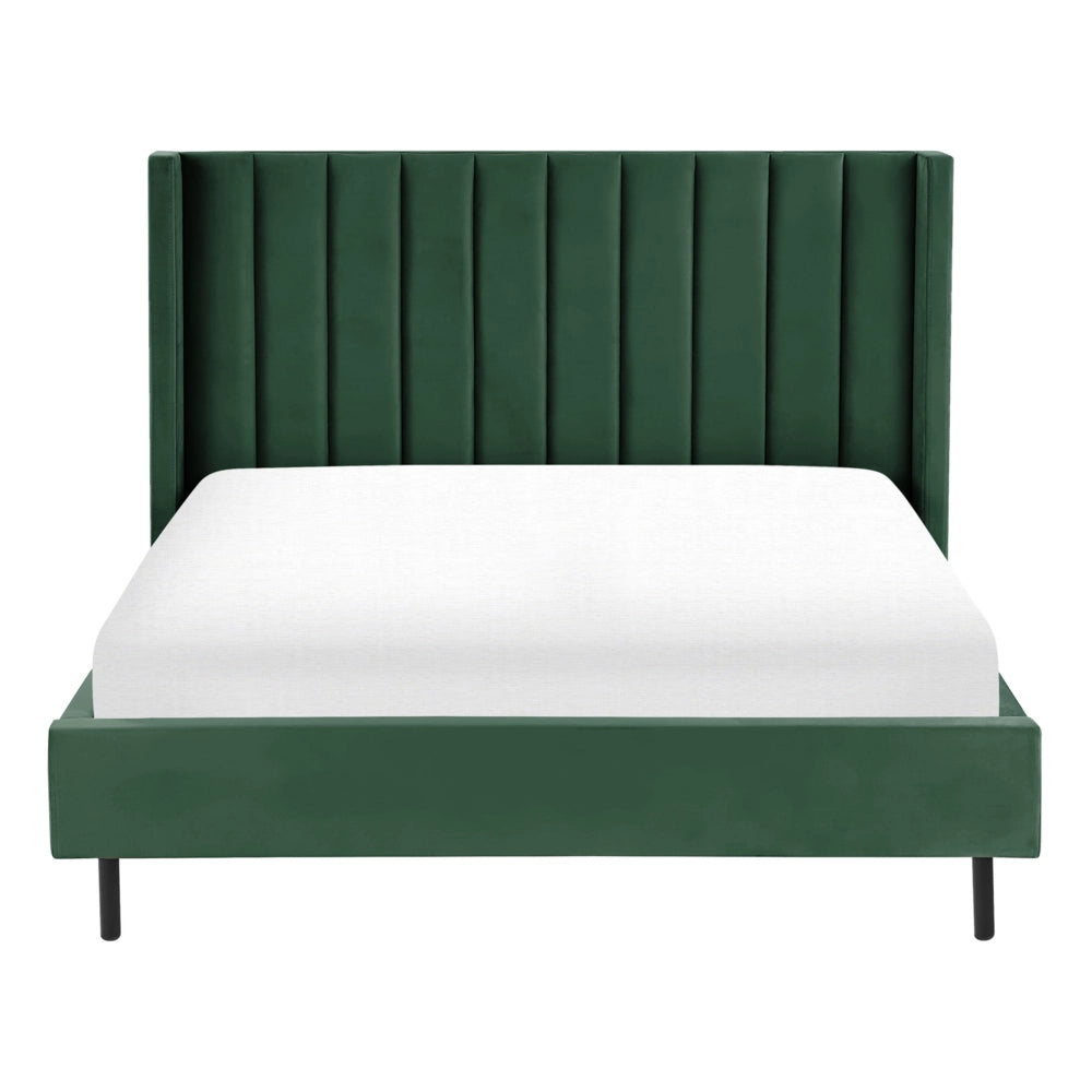 Letto matrimoniale con doghe 140 x 200 cm velluto di colore verde scuro stile glam moderno
