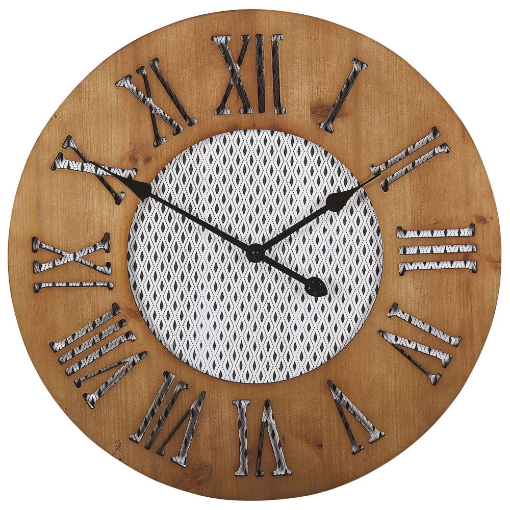 Orologio da parete in legno scuro rotondo ø 60 cm fatto a mano con motivo diamante