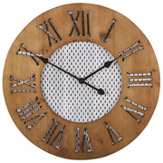 Orologio da parete in legno scuro rotondo ø 60 cm fatto a mano con motivo diamante