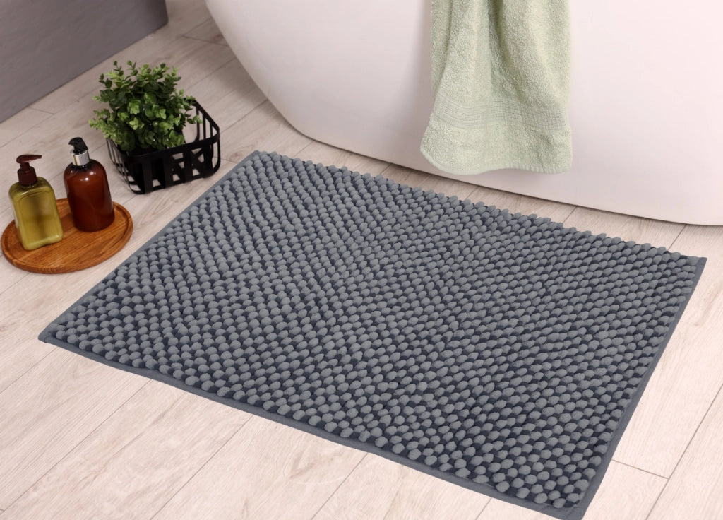 Tappeto Bagno Doccia Antiscivolo In Ciniglia Super Assorbente Modello Dots - 50x80 - Nero