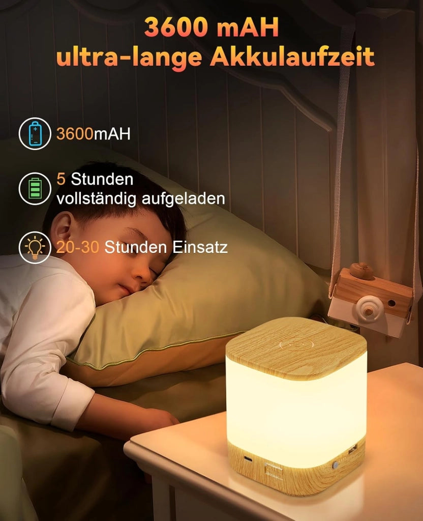 ZMH Lampada da tavolo LED effetto legno touch dimmerabile USB ricaricabile 3600mAh 3 temperature colore per camera letto