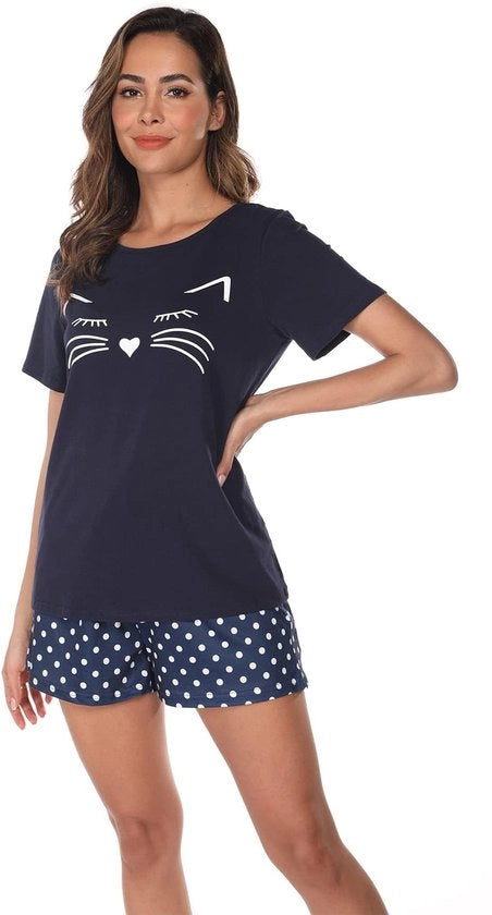 Pyjama estiva per donne - maniche corte - stile ombreggiato - comodo - morbido - cotone respirante - set di pyjama
