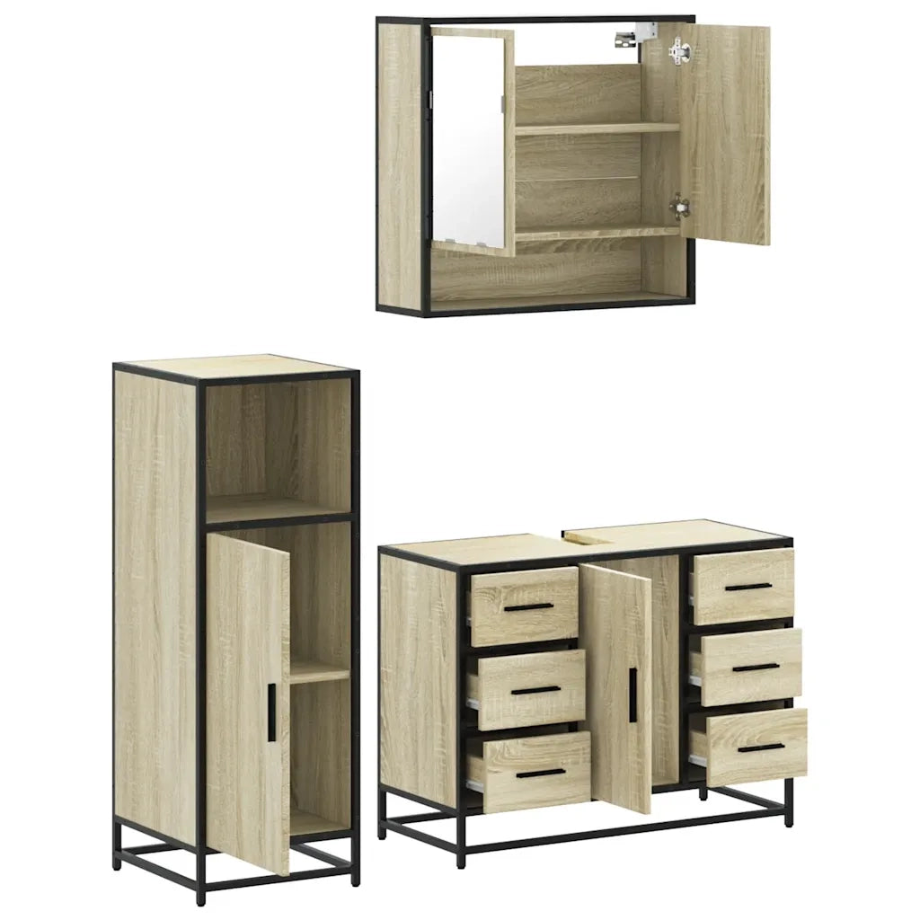 Set Mobili da Bagno 3 pz Rovere Sonoma in Legno Multistrato 3300991