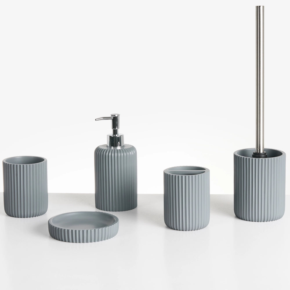 Set di 5 accessori in poliresina grigio chiaro per il bagno stile elegante semplice